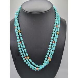 Vintage Faux Turquoise Beaded Necklace Gold Tone 18.5 Inch